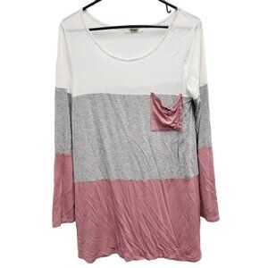 Eloges BOHO Tunic Top Womens Large White Gray Pink Colorblock Long Sleeve Casual